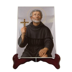 Religious icon, Saint Peregrine Laziosi, handcrafted ceramic, devotional home decor, gift for Christian believers, catholic gift