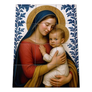 Handmade Ceramic Tile Mural: Blessed Virgin Mary and Child Jesus