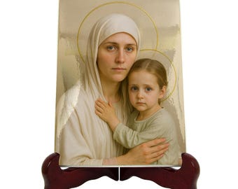 Madonna and Child Christian Art Ceramic Icon, Virgin Mary with Jesus, Catholic Wall Decor, Home Altar Gift | Flos Carmeli HolyArt