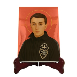 Saint Gabriel of Our Lady of Sorrows handcrafted ceramic icon, Byzantine-style devotional art piece, perfect Christian gift, Passionists
