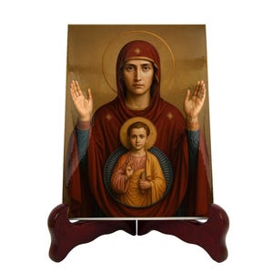 Handmade Mother Mary Ceramic Icon: Our Lady of the Sign, Faith Gift