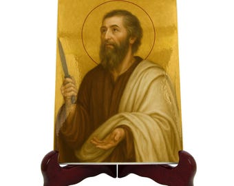 Sankt Bartolomeus keramisk ikon – katolsk apostelkonst, Sankt Bartolomeus väggkakel, kristen andaktsgåva, helig ikon