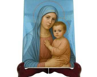 Madonna and Child Ceramic Icon, Religious Gifts, Virgin Mary and