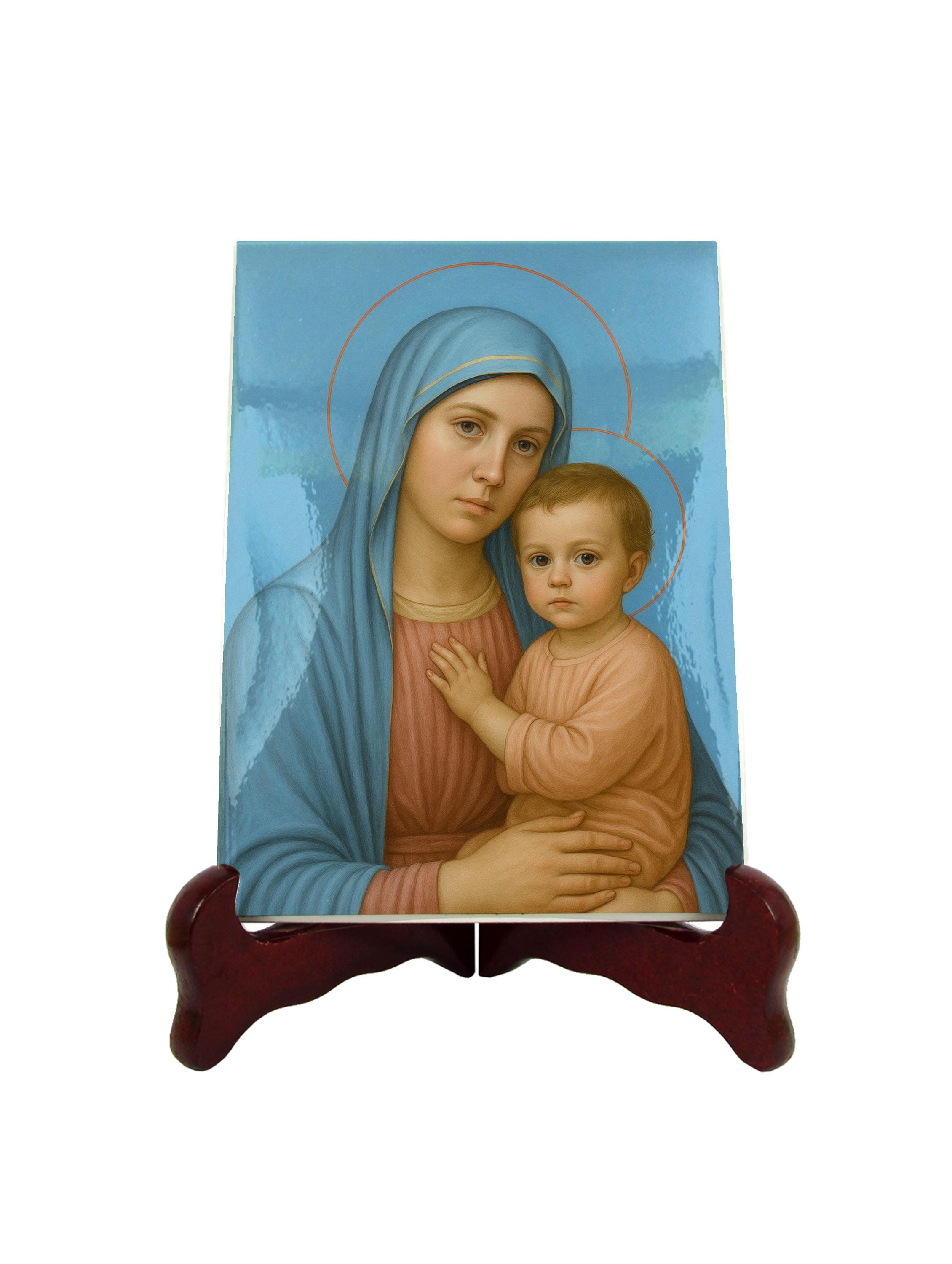 Madonna and Child Ceramic Icon, Religious Gifts, Virgin Mary and