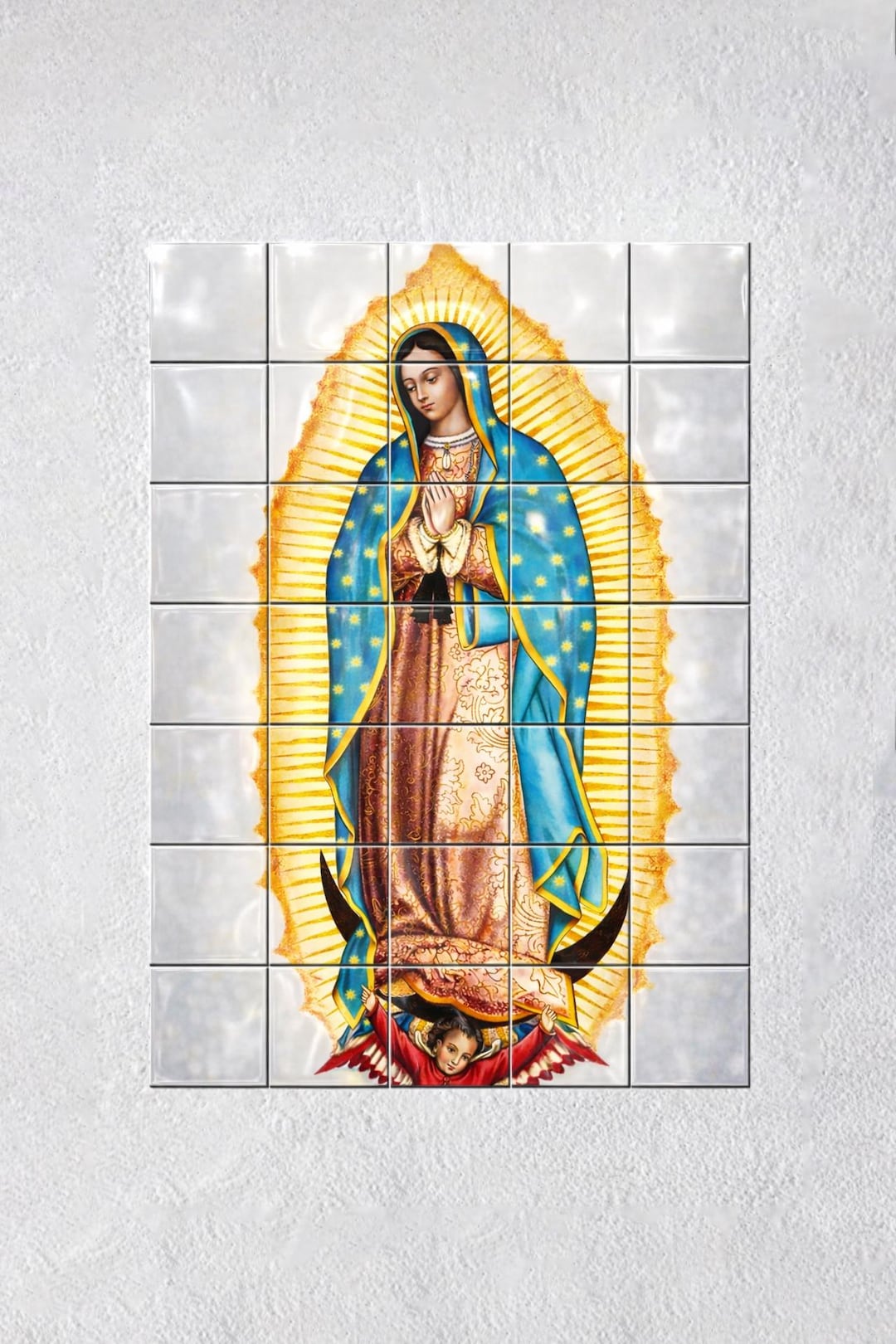 Our Lady of Guadalupe Tile Mural – Catholic Wall Art Virgin Mary Icon ...