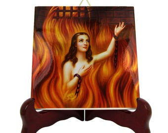 Anima Sola Ceramic Icon – Lonely Soul Catholic Folk Devotion Art, Purgatory Prayer Religious Gift | Flos Carmeli HolyArt