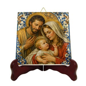 Piastrella in ceramica della Sacra Famiglia, decorazione murale cattolica, decorazione sacra per la casa, regalo cristiano, icona mariana