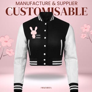 Black and white cropped varsity jacket | customised leather & wool jacket for women
