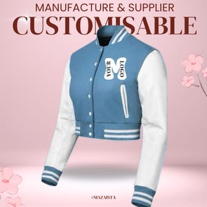 Blue Light cropped varsity jacket | customised leather & wool jacket for women