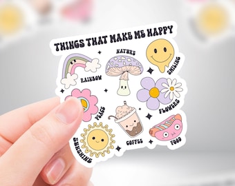Things That Make Me Happy Sticker: Retro Hippie Waterproof Vinyl