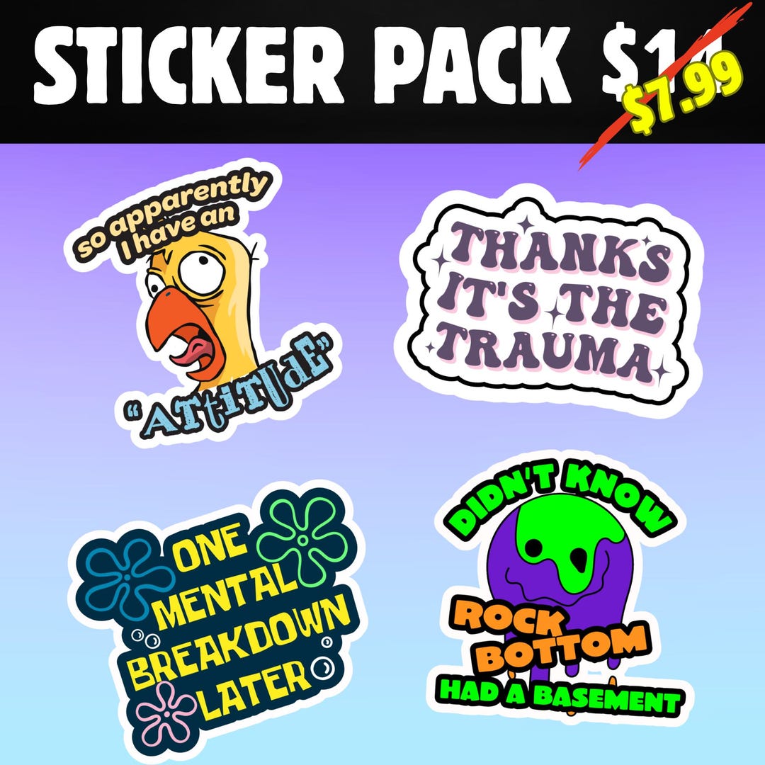 Funny Sarcastic Mental Health Sticker 4-pack: Waterproof Vinyl Decals ...