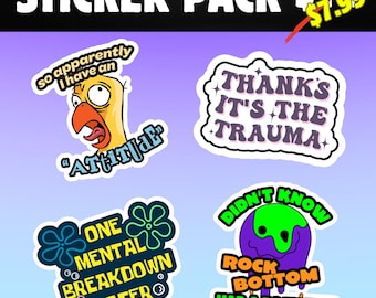 Funny Sarcastic Mental Health Sticker 4-Pack: Waterproof Vinyl Decals