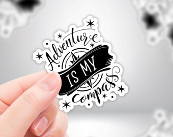 Adventure Compass Sticker: Black and White Die-Cut, Waterproof