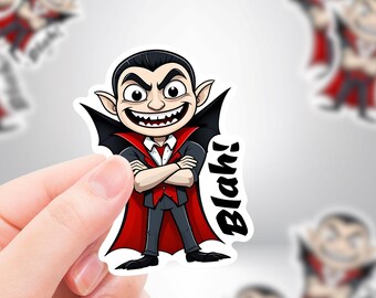 BLAH!" Funny Vampire Cartoon Sticker - Perfect for Spooky Season