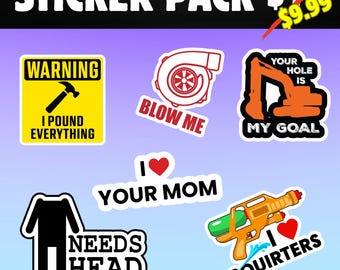 Funny Adult  R-Rated Humor Sticker Pack - 6 Waterproof Vinyl Stickers for Hard Hat, Toolbox, Laptop - Dirty Humor Stickers