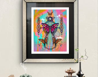 Electric Wings - Impression d'art - Clés papillon psychédéliques de la musique