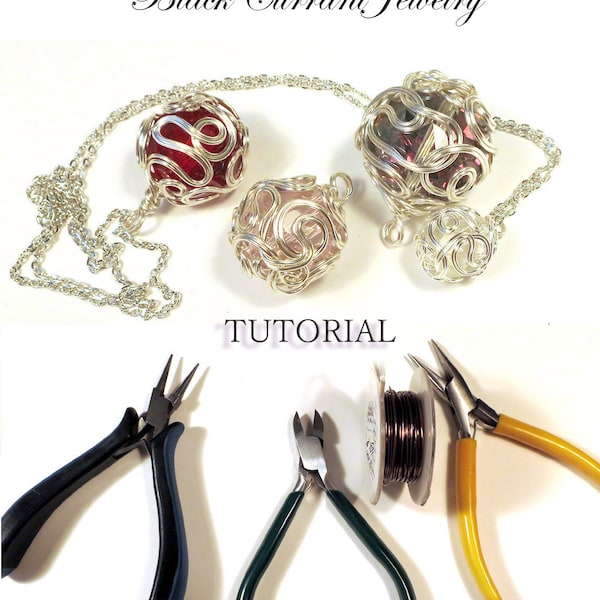 Tutorial - Wire-Wrapped Ball Pendant for drilled stones/beads, DIY project, wire wrapping instructions and photos in PDF format, download.