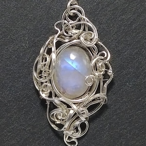 Rainbow Moonstone Pendant, 925 sterling silver solid wire, chain, handmade fantasy pendant, magic, wirewrapped artisan jewelry, handcrafted. image 1