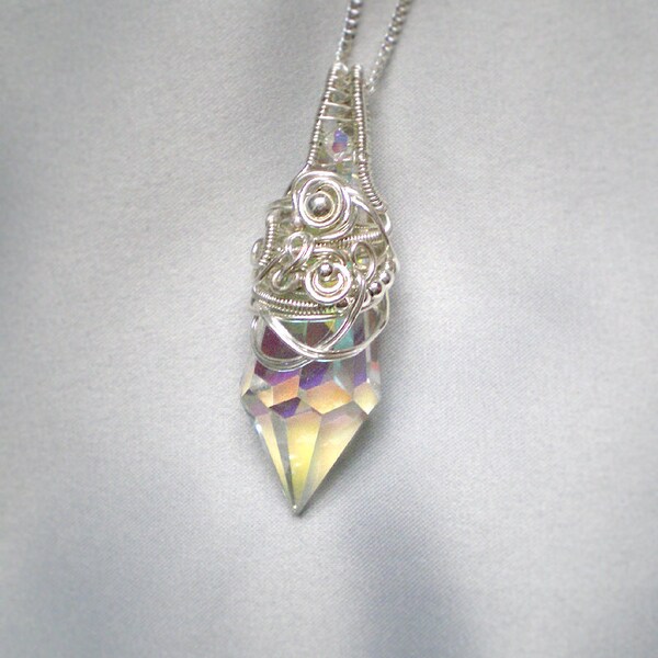 Aurora Borealis Crystal Pendant - Sterling Silver