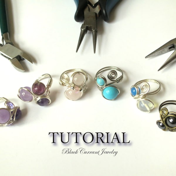 Tutorial - Wire Ring with Two, Three or Four Beads, DIY project, step by step wire wrapping instructions and photos in PDF format, download.