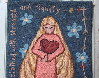 PROVERBS 31 WOMAN Rug Hooking Pattern on primitive linen 31:25