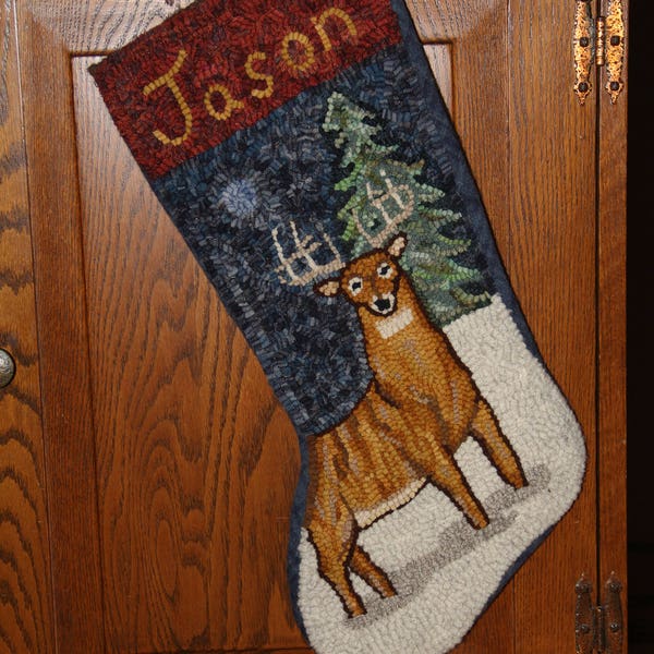 COW and BARN Rug Hooked Stocking PATTERN on Linen, Rug Hooking ...