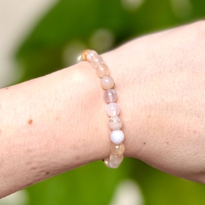 Flower Agate Bracelet, 6mm Beaded Stretchy Crystal Bracelet, Flower Agate Crystal Bracelet, Flower Agate Stacking Bracelet, Pink Bracelet