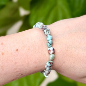 Natural Larimar Bracelet, Larimar Crystal Bracelet, Beaded Stretchy Bracelet, Larimar Stacking Bracelet, Blue Crystal Nugget Bracelet