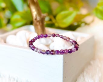 Pulsera de cristal de amatista, pulsera elástica de cuentas de 6 mm