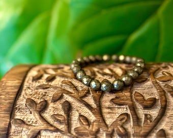 Faceted Pyrite Crystal Bracelet, Chunky Beaded Stacking Bracelet
