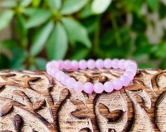 Kunzite Crystal Bracelet, Pink Heart Chakra Healing, 6mm Beaded Stretchy Bracelet