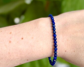 Lapis Lazuli Crystal Bracelet, 4mm Stacking Beaded Bracelet