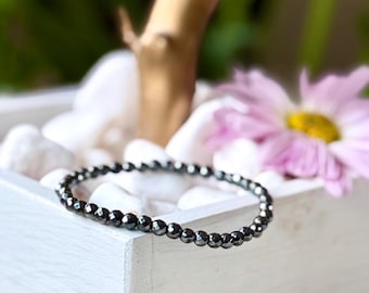 Faceted Hematite Bracelet, 4mm Beaded Stacking Bracelet