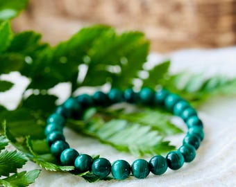 Groene malachiet rekbare kristalarmband, edelsteensieraden met kralen