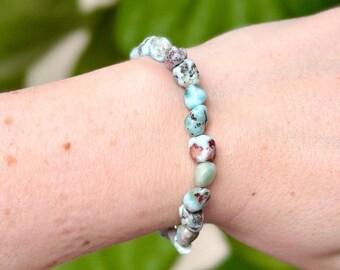 Bracelet extensible en larimar naturel, pépite de cristal