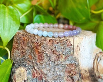 Sunset Ombre Gemstone Bracelet, Amethyst Aventurine Aquamarine, Healing Crystal