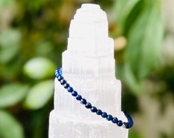 Lapis Lazuli Beaded Bracelet, Royal Blue Crystal, Stacking Jewelry