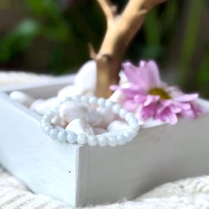 Celestite Crystal Bracelet, Light Blue Stretchy Beaded Jewelry (6mm)