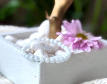 Celestite Crystal Bracelet, Light Blue Stretchy Beaded Jewelry (6mm)