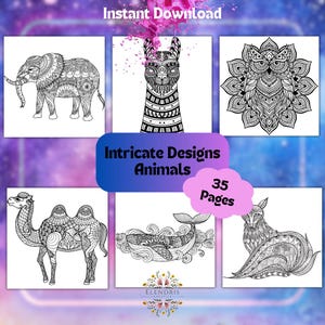 Intricate Designs - Animals | 35 Coloring Pages | Instant Download PDF