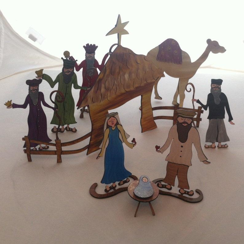 9 piece set Nativity Scene Handpainted Steel