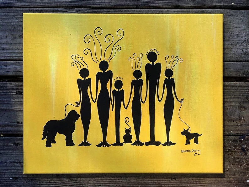 Custom family portrait silhouettes original acrylic painting image 1