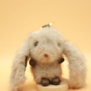 Handmade Fluffy Bunny Hanging Ornament - Cute 10cm Rabbit Keychain or Bag Charm in White, Pink, and Gray kawaii decor