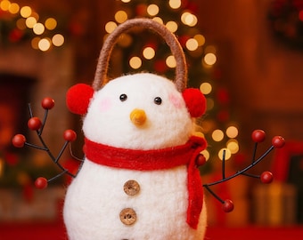 Pupazzo di neve in feltro di lana fatto a mano / Decorazione natalizia invernale per mensola