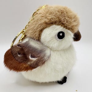 Chubby Bird Plush Keychain: Soft Fluffy Charm with Golden Clip