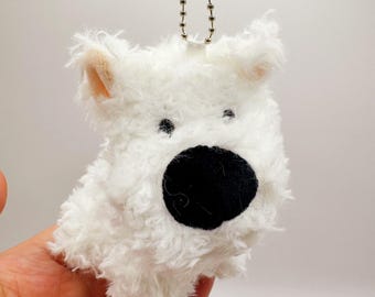 Fluffy White Dog Keychain: Soft Plush Puppy Bag Charm - Kawaii Decor
