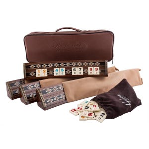 Wooden Rummikub Game Set - Mosaic Inlaid Oval Rummy Cube with Natural Walnut Veneer Board Game Gift