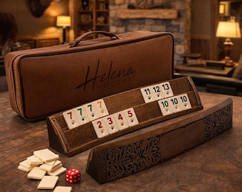 Handgemaakte houten rummikub-set – gebogen rummybordspel