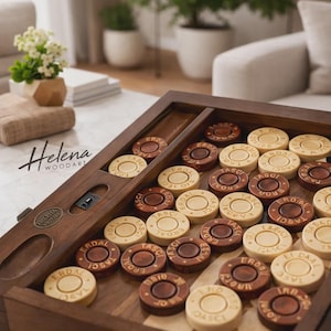 31mm Customizable Boxwood Backgammon Chips – Personalized Stamped Checkers | Helena Wood Art | Code 23361