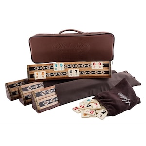 Wooden Rummikub Game Set - Mosaic Inlaid Oval Rummy Cube with Natural Mazel Veneer Board Game Gift
